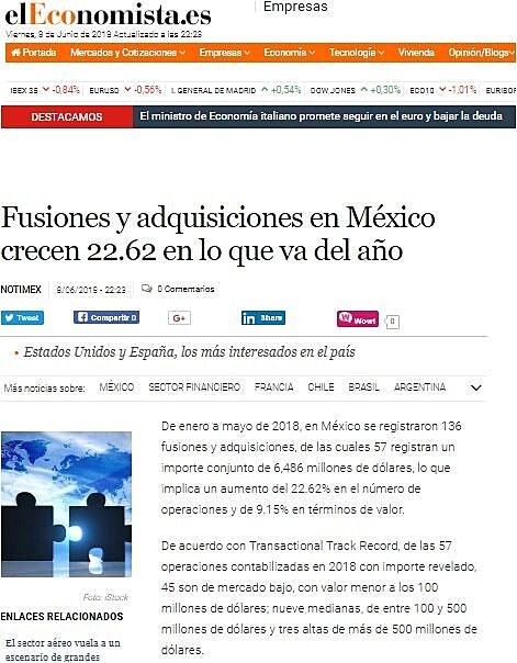 Fusiones y adquisiciones en Mxico crecen 22.62 en lo que va del ao